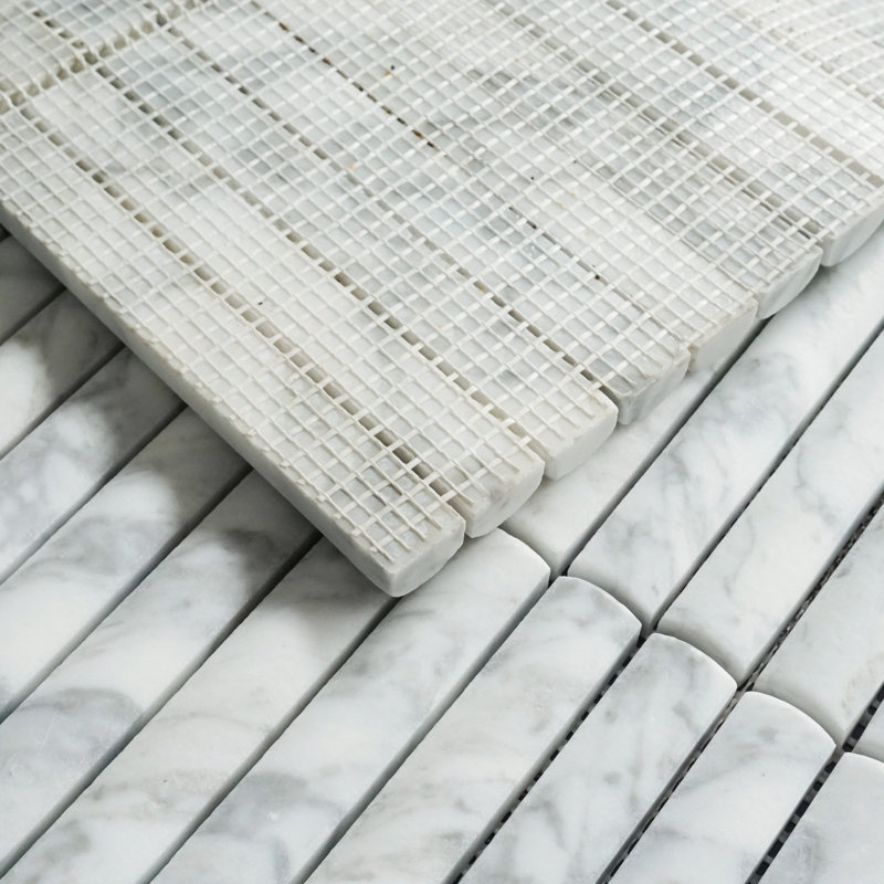 Natural 11.82 in. x 12.01 in. Stacked Matte Marble Mosaic Tile, White Convex