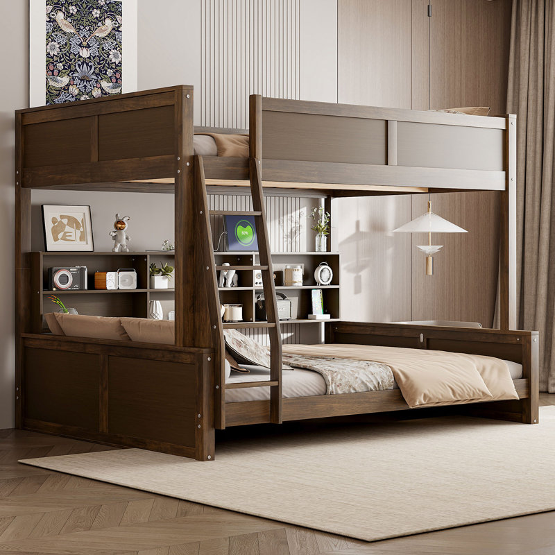 Bunk Bed with Storage Cabinets and USB Ports, Full XL, Wood
