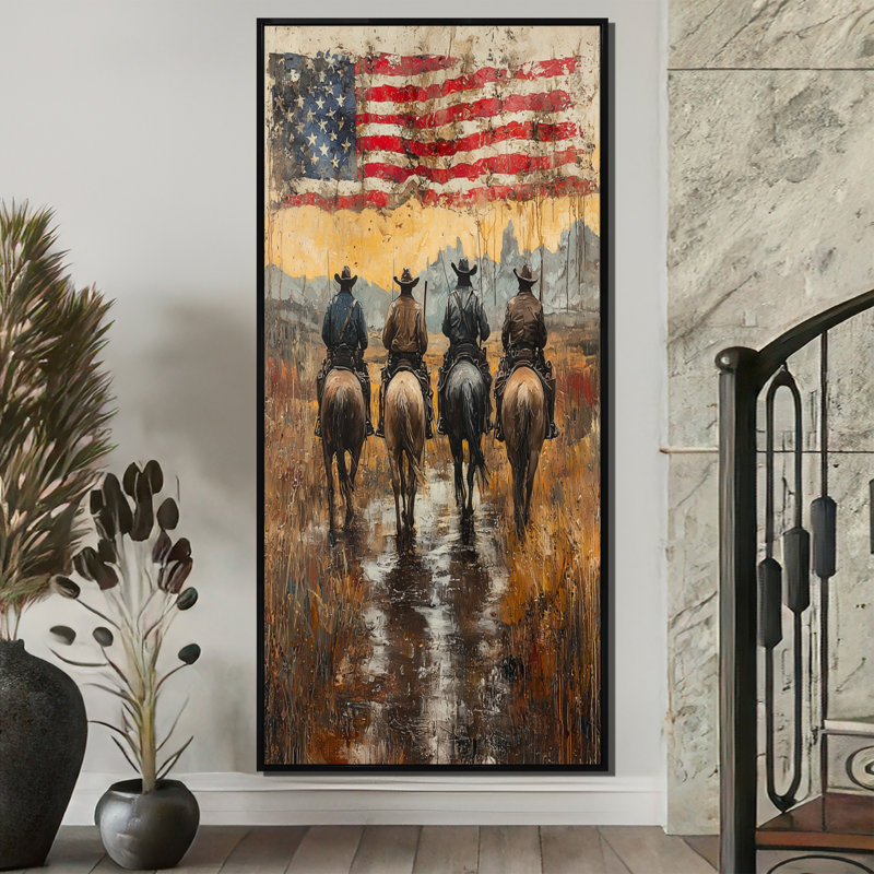 «Dowl», drapeau des États-Unis, Cowboy, «Mapping The Uncharted West», H 60 po x l 28 po, Noir