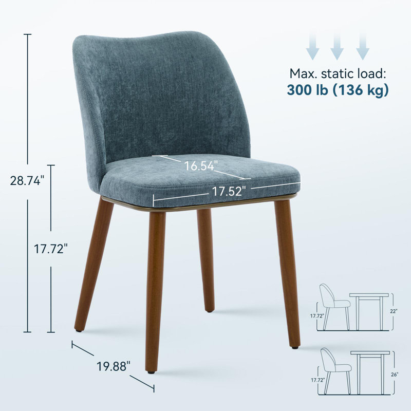 Chaises de salle à manger rembourrées de style Mid-Century avec pieds en bois massif, dossier courbé, Bleu
