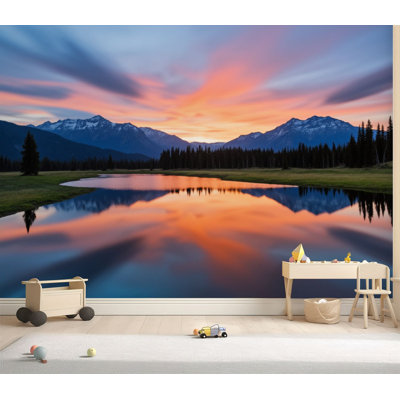 Wall Mural Peel and Stick Wallpaper South Sister Broken Top Sunset from Sparks Lake Oregon Self-Adhesive Removable Contact Paper Wall Decor for Living Room Bedroom 69"H x 96"W