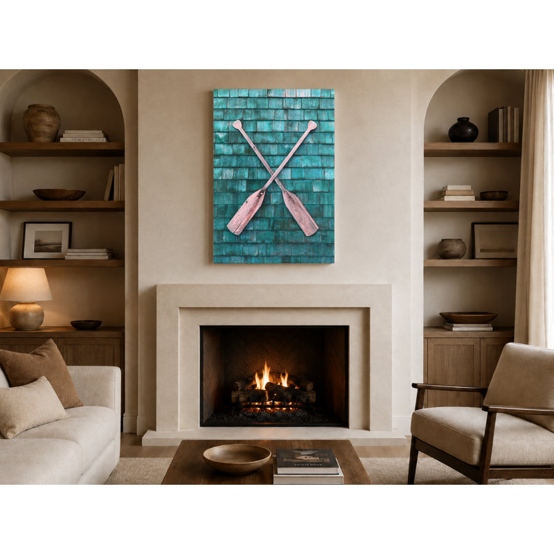 «Crossed Oars on Teal Shingles», art mural sur toile, 11" W x 14" H