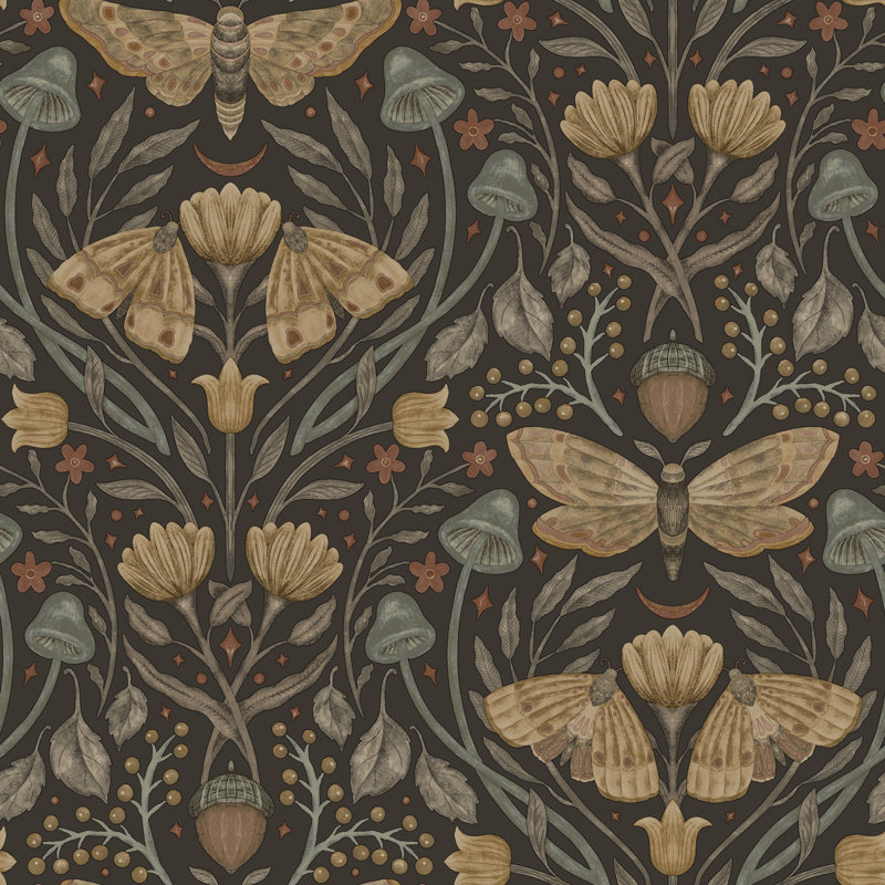 Mystic Moth Black Forest Magic Wallpaper, Black