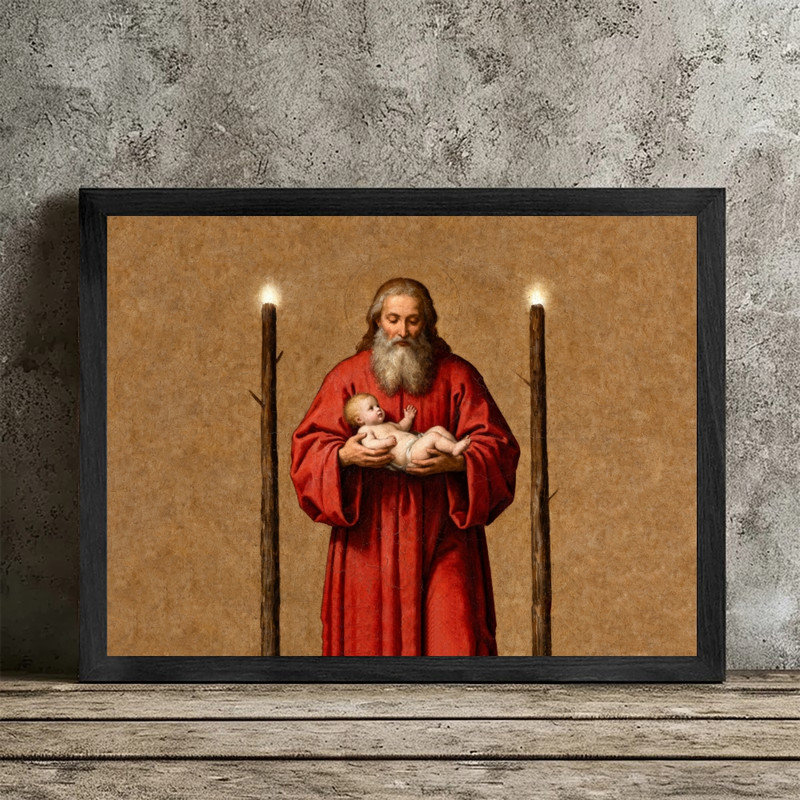 Art mural rétro noir avec père Noël - impression de décorations de crèche de Noël rustique sacrée, H 11 po x l 9 po