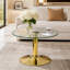  Table basse ronde en verre trempé de 27,5 po, table d'appoint large à base métallique stable avec rebords arrondis et coffre-fort, table de loisir polyvalente et luxueuse pour petit salon-129579055