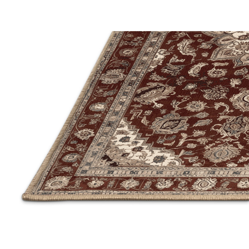 Machine Washable Persian Brown Area Rug, Rectangle 5' x 8'