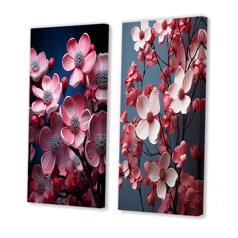 Rose cornouiller Blooms Delicate Beauty - ensemble de salon art mural cornouiller 2 pièces, Toile tendue, H 32 po x l 33 po