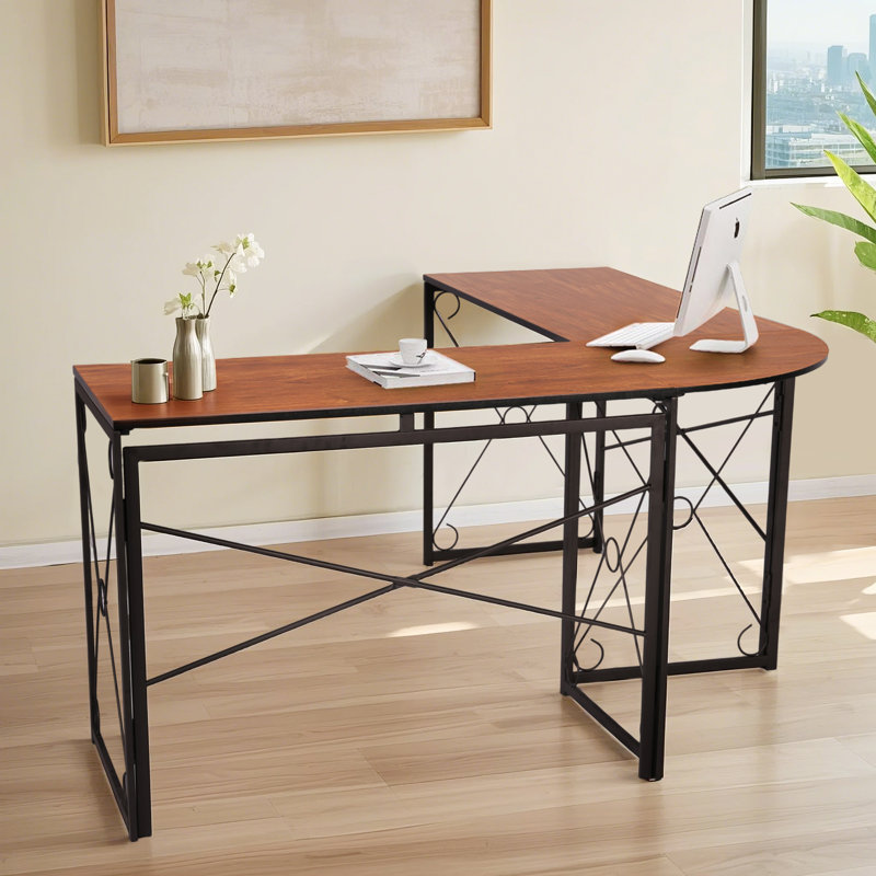 Table de travail d'écriture en L pour bureau à domicile, Brun