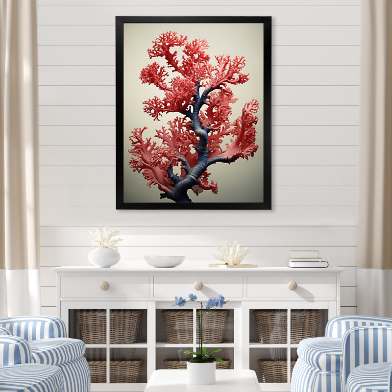 Beauté corail classique - art mural corail, Cadre simple noir, H 20 po x l 12 po x P 1 po