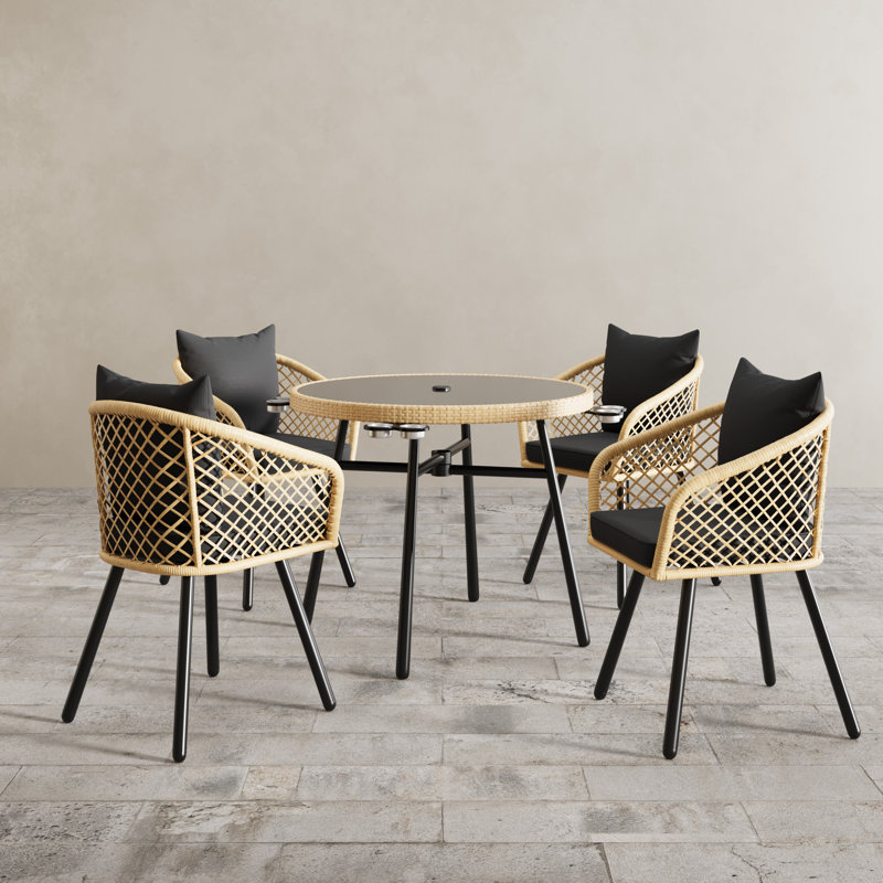4-Person Wicker Patio Dining Set with Cushions