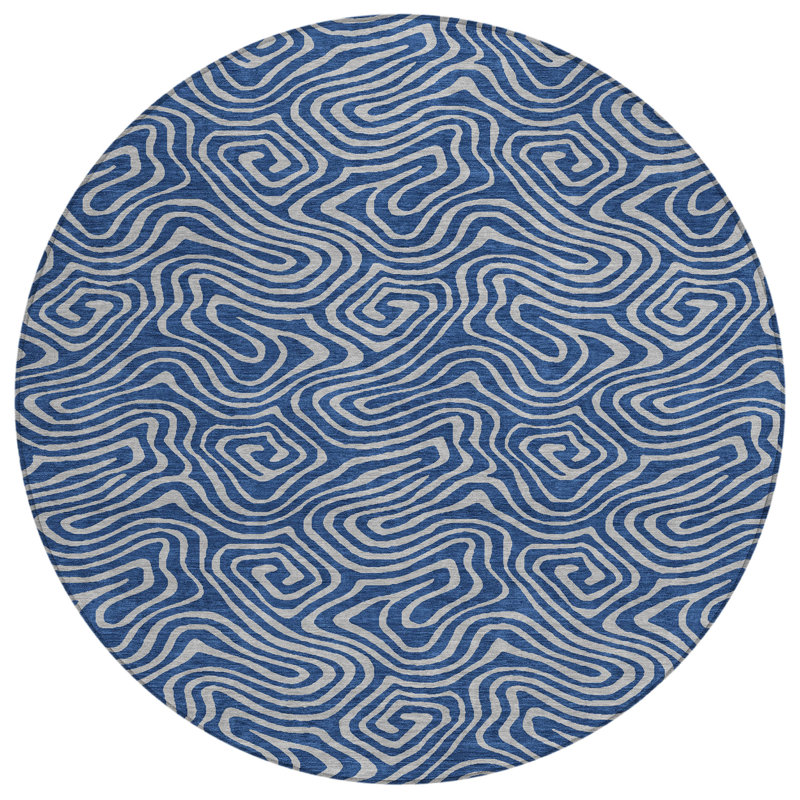 Zena Blue Washable Indoor-Outdoor Rug - , 8' x 8'