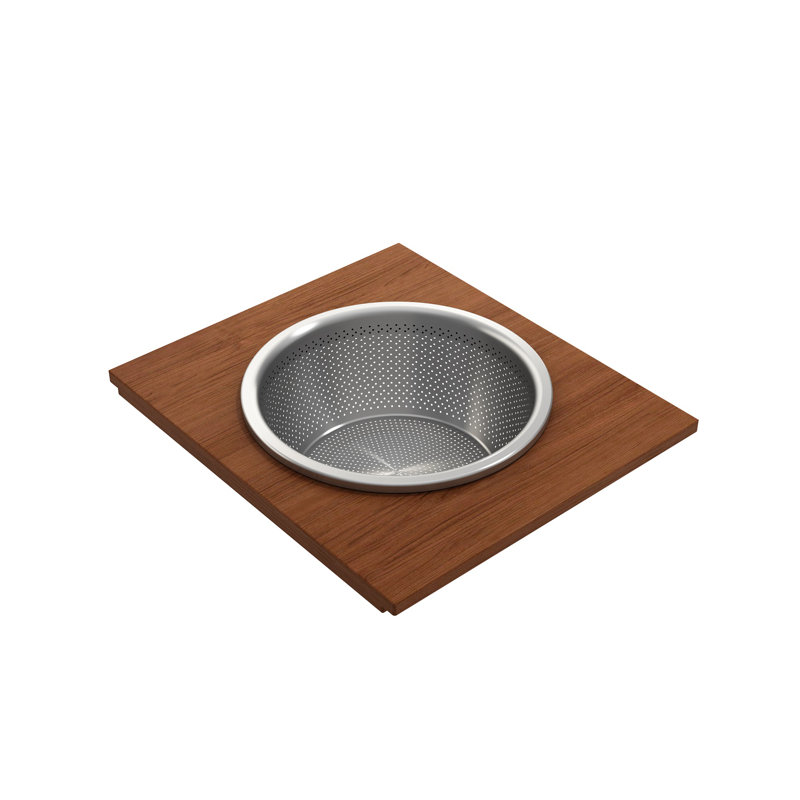 Wood Board With Large Round Stainless Steel Mixing Bowl And Colander F/1344, 1348, 1360, 1362, 1504, 1505, 1506 (Short Side Only), 1627, 1628