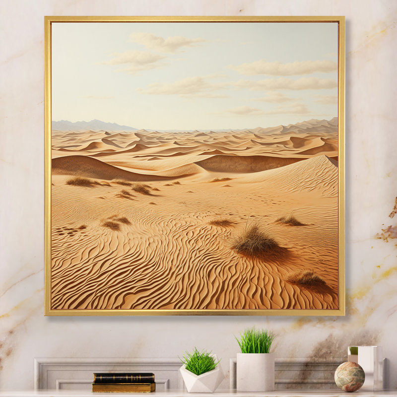 Bergenfield Desert Sand Serenity Pointillism I - impression, Cadre flottant doré, H 30 po x l 30 po x P 1 po