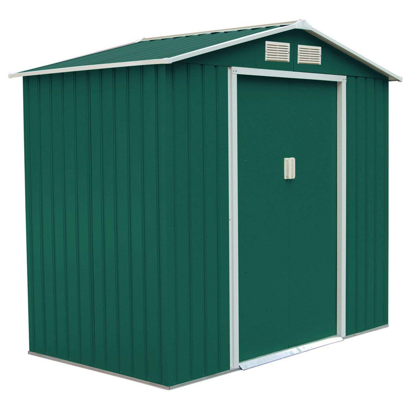 Harbine 7 ft. W x 4.2 ft. D Metal Steep Slope Garden Shed, Dark Green
