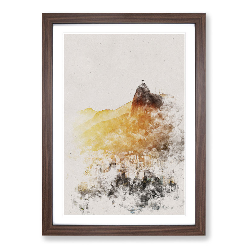 Christ the Redeemer in Rio Vol.3 - Picture Frame Painting, Walnut Framed, 48cm H x 36cm W x 2cm D