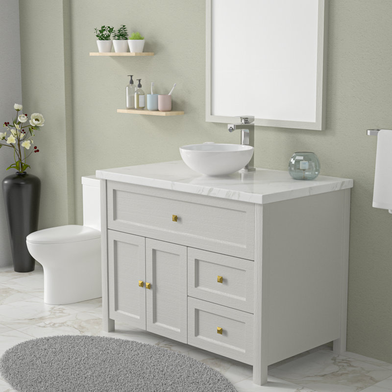 24"L x 13.5"W Ceramic Rectangular Vessel Bathroom Sink, White, 16" L x 16" W