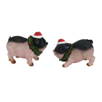 Résine, cochons de Noël mignons en résine, brun, résine, ensemble de 2, plateau de table, salon, Noël, décoration de Noël