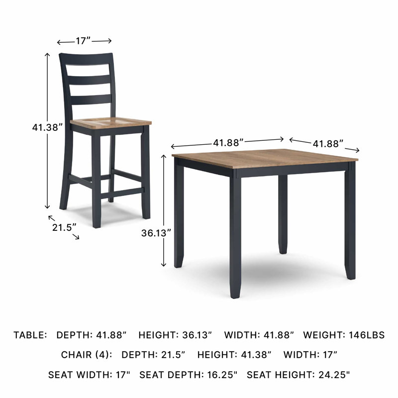 Malkin Counter Height Dining Table And 4 Barstools, Set Of 5, Blue