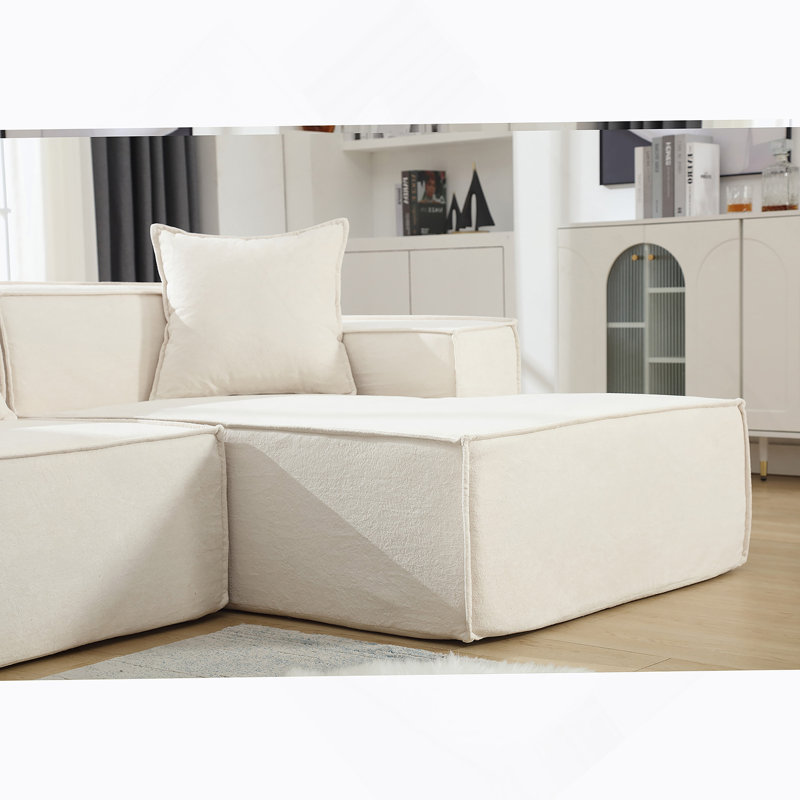 Ensemble de salon modulaire, canapé minimaliste moderne, canapé à installation gratuite, Face à la droite, Polyester beige