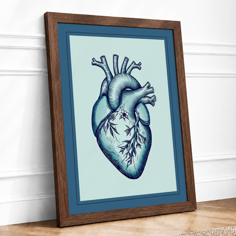 Anatomical Heart Study Minimalist - Framed Print, A3 - 42.0 x 29.7 cm, Walnut