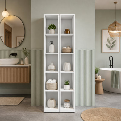 84-inch Tall Narrow Bookshelf with 10 Cubes, 5 Layers, and 2 White Shelves, Space-Saving Display Cabinet for Bedrooms, Dining Rooms, and Kitchens