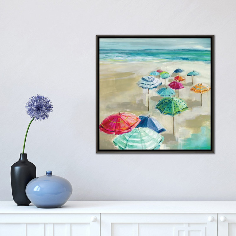 Reproduction d’art « Umbrella Beach I » par Carol Robinson, Toile tendue, H 18 po x l 18 po x P 1,5 po