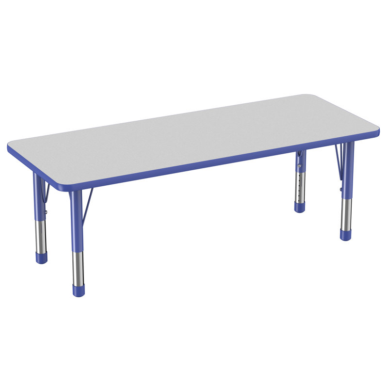 Table d'activité rectangulaire à hauteur réglable en forme de T, 24 po x 60 po, Gris/Bleu/Noir, Épais