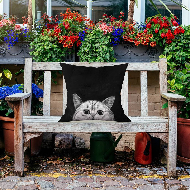 Watching cat - 20"x20" Outdoors Throw pillow - Spun poly - Print on demand