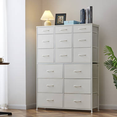 Ebern Designs Dresser for Bedroom 16 Drawers, Tall White Fabric Dresser  Organizer with Wood Top&Leather Front & Reviews