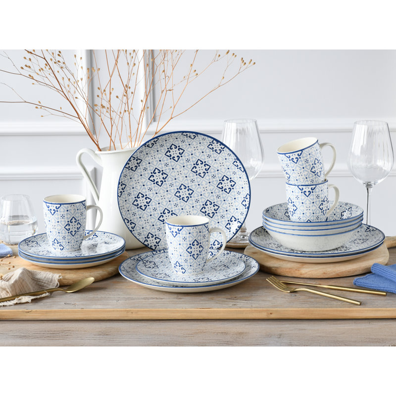 Yara Piece Dinnerware Set - Service for 4, Blue/White