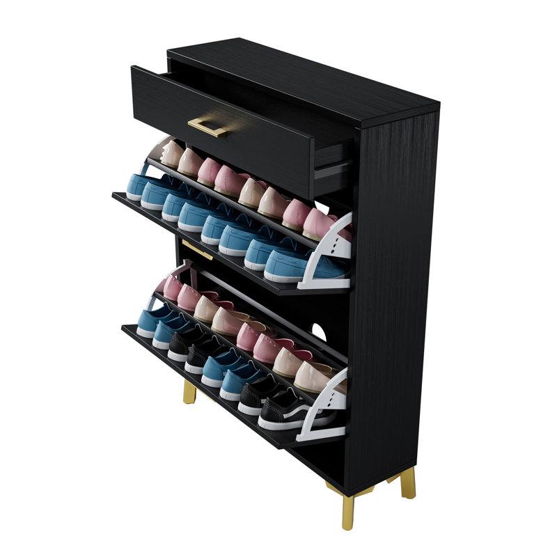 Armoire à chaussures Marthalee, Noir / or