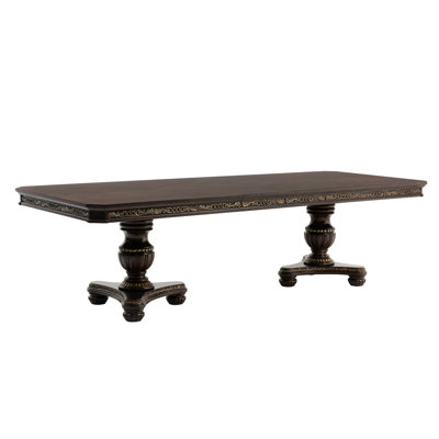 Royal Dining Furniture 1Pc Extendable Dining Table With 2X Leaves Cherry Finish With Gold Tipping Elegant Design Formal Traditional Double Pedestal