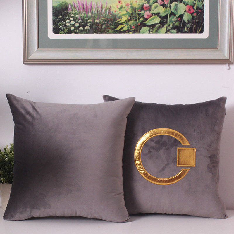 Embroidered Velvet Reversible Pillow Cover, Gold