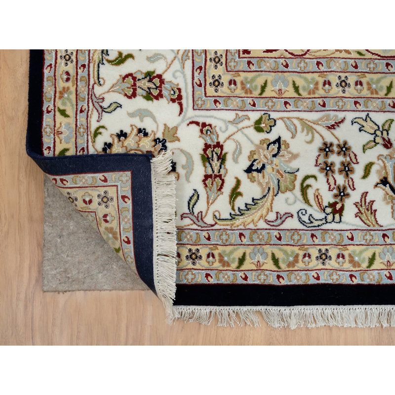 Tapis oriental rectangulaire en laine bleu noué à la main 9 pi 10 po x 14 pi 3 po - MOA10264744