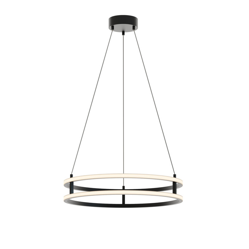 Luminaire suspendu unique à 2 lumières DEL Lanyjah, Noir, H 7 po x l 24 po x P 24 po