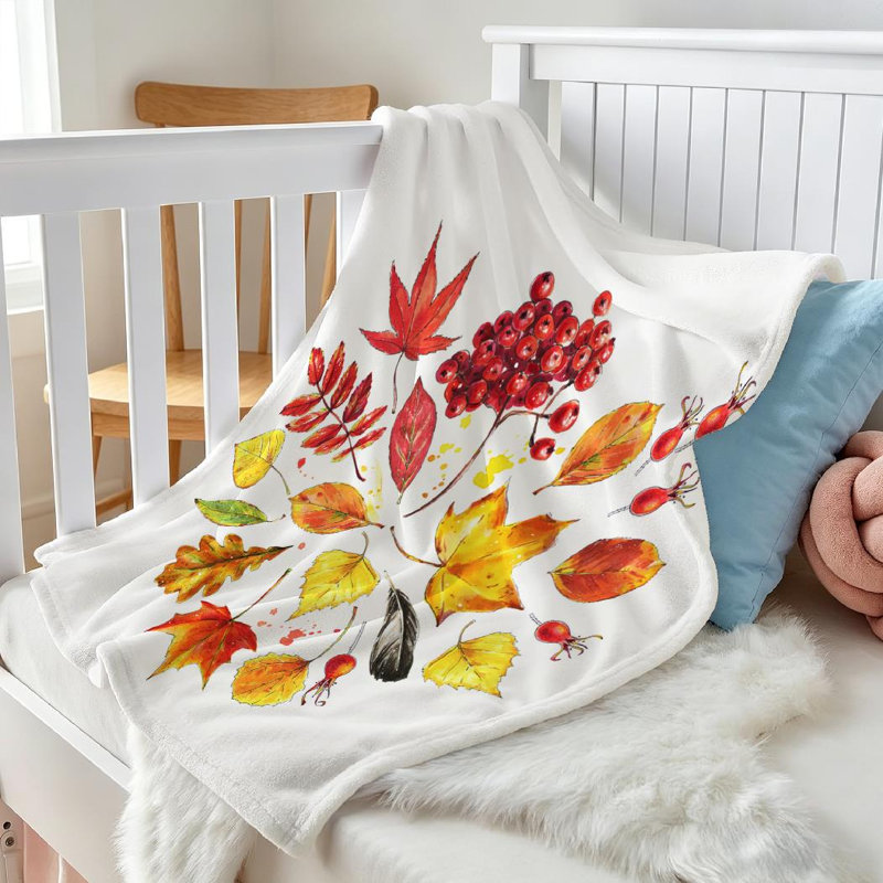 Jeté en molleton orange ultra doux en flanelle orange, imprimé feuilles d'automne, Jeté 30 po x 40 po