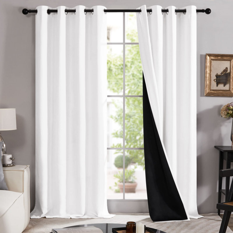 100 Percent Blackout with Liner Grommet Curtain Panel (Set of 4), 42" W x 84" L, Pure White