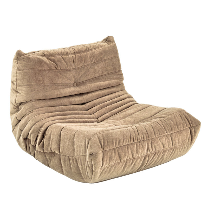 Bean bag Chair with button tufted back, Matte Brown Polyester Blend