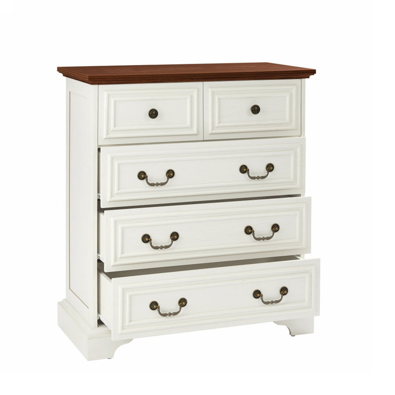 Commode 5 tiroirs Farmhouse, commode rustique, Brun antique / blanc