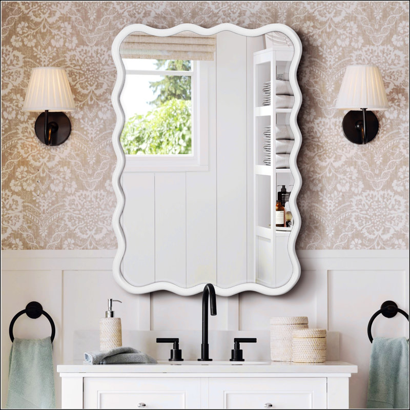 Élégant miroir rectangulaire ondulé en bois massif pour une décoration murale polyvalente dans plusieurs pièces, Noir antique