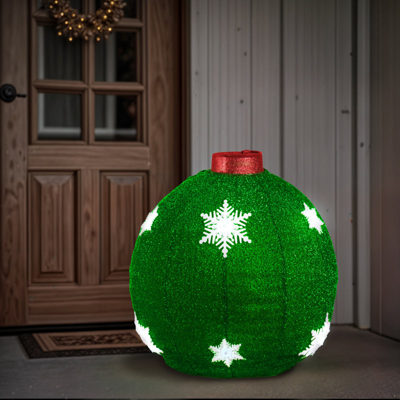 Festive 60Cm Diameter Collapsible Ball With Snowflake Design And LED Lights, Green