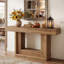 Console en bois massif de 63 pouces, table de ferme étroite avec cadre en U et tablette de rangement