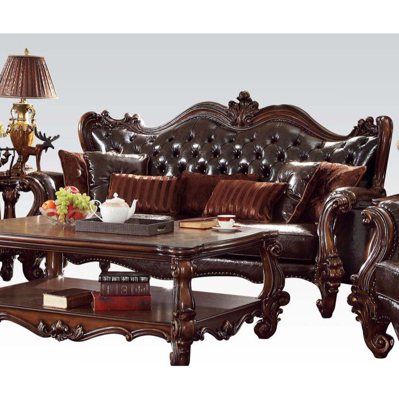 Antique Platinum Tufted Sofa with Nailhead Trim and Rolled Arms