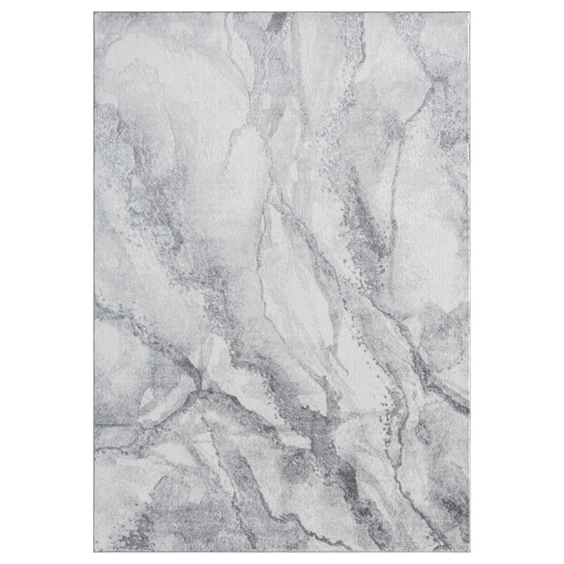 Tapis abstrait blanc / gris, Rectangle 5 pi 3 po x 7 pi 7 po