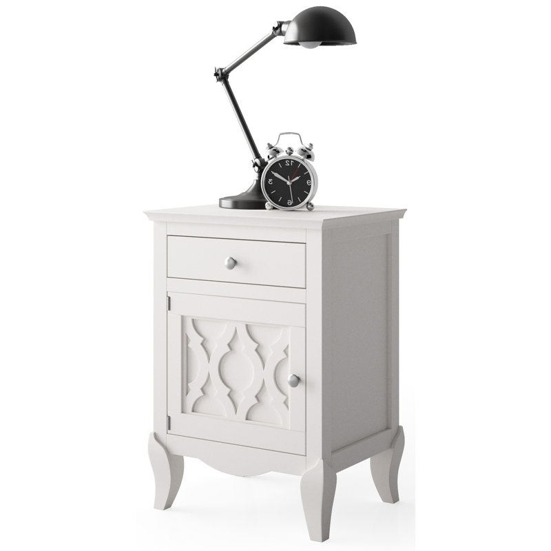 Jeanette 49.5cm W Solid + Manufactured Wood Bedside Table, Right, Distressed White