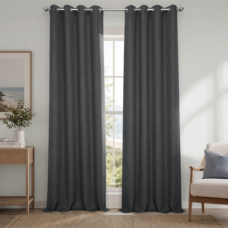 Oneridge Room Darkening Faux Linen Single Curtain Panel, Blazer Gray, 50" W x 108" L