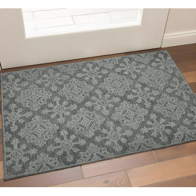 2' X 3' Graphite And Gray Wool Oriental Hand Hooked Area Rug