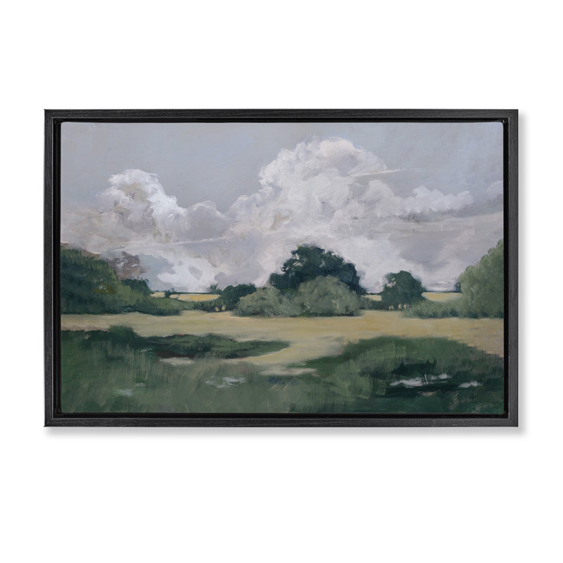 Cadre flottant terre et ciel, design par Mary Parker Buckley, H 21 po x l 31 po, Cadre flottant noir de jais