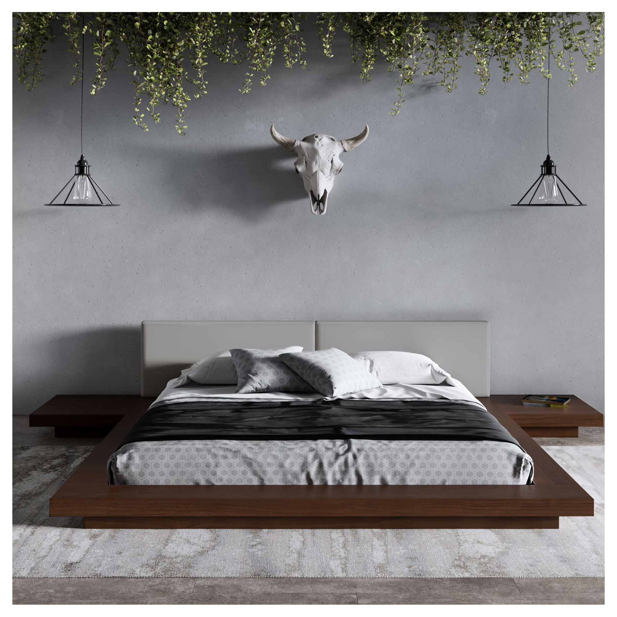 Andzela Vegan Leather Panel Storage Bed, Eastern King, Walnut/Gray