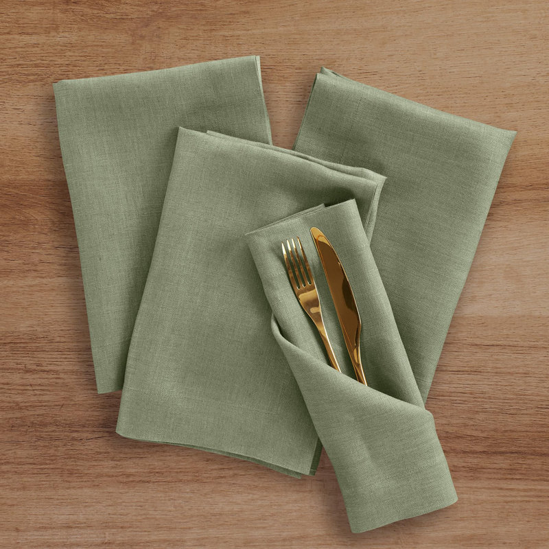 100% Pure Linen Dinner Napkins - Fete, Oil Green